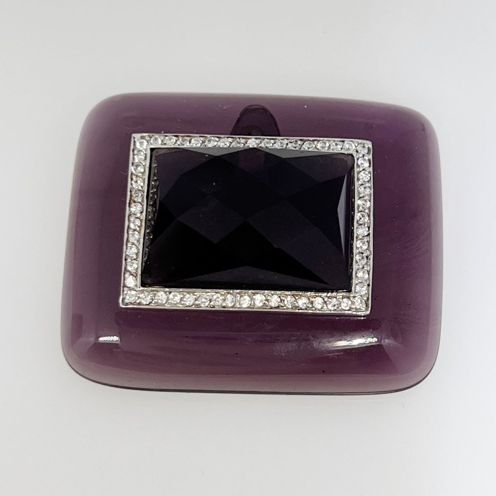 Rich dark purple pendant with crystals and sterling silver findings NWOT